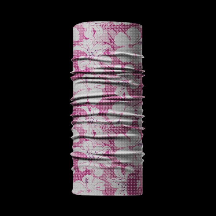bandana tubolare rosa fiori riflettente fondo nero Bandana Halia Pixel®